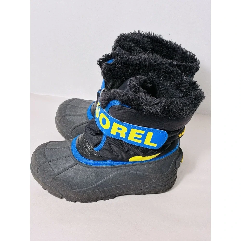 Sorel Snow Commander Boots Sz 13 Black Blue Fleece Lined Winter Snow School
